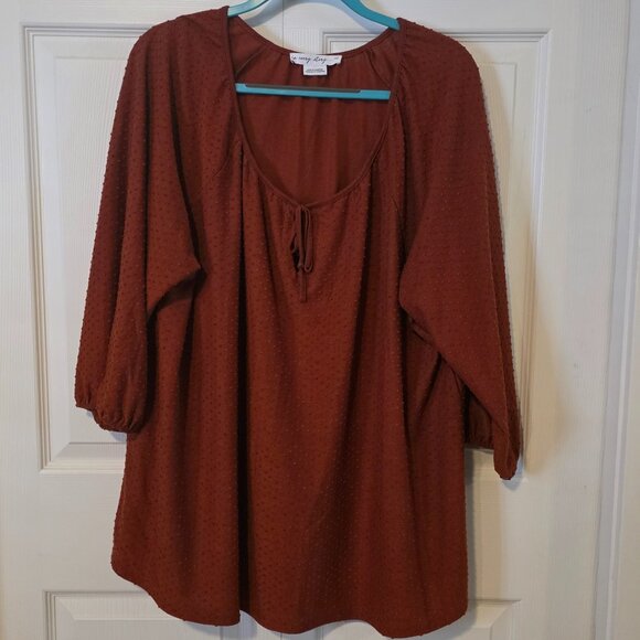 Rich burnt orange top with 3/4 length sleeves and tie detail, 3X - Picture 1 of 5